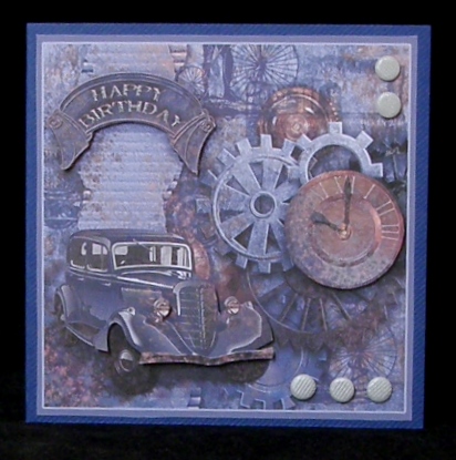 Steampunk Vintage Car 8in x 8in Decoupage by Suzi Cooper