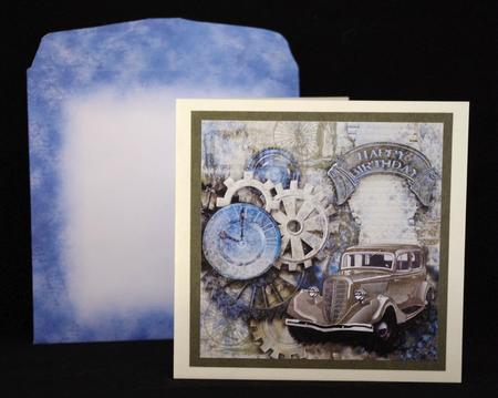 Steampunk Khaki Vintage Car 8in x 8in Decoupage by Suzi Cooper