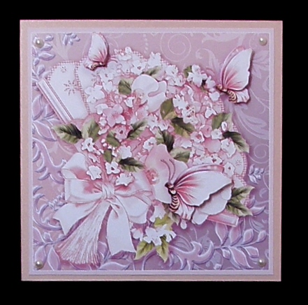 Pink Orchids on a Fan 8in x 8in Decoupage by Suzi Cooper