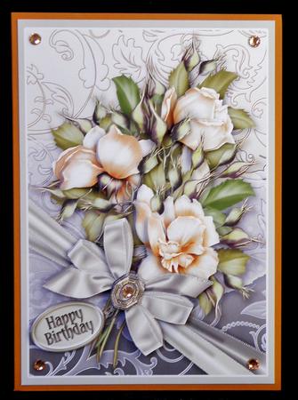 Cream Roses Bouquet in a Ribbon Wrap A5 by Suzi Cooper