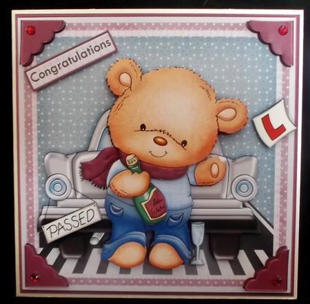 Ted Passed Driving Test Card Topper & Decoupage by Suzi Cooper