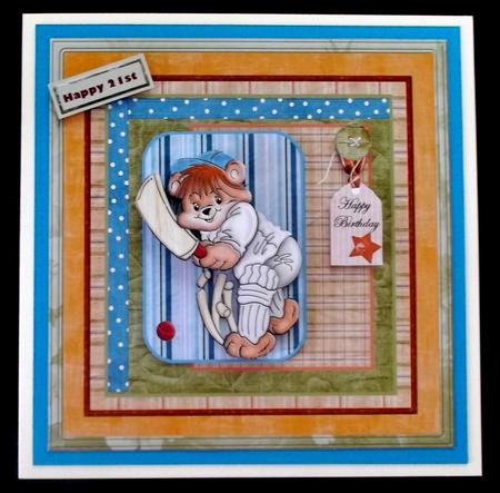 The Cricket Player 8x8 Card and Decoupage by Suzi Cooper