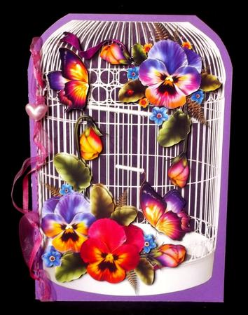 Shabby Chic Birdcage Shaped Topper + Pansies by Suzi Cooper