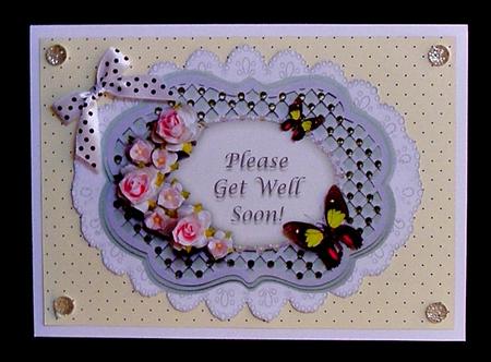 Get Well Roses Butterfly & Lace Decoupage Card Topper by Suzi Cooper
