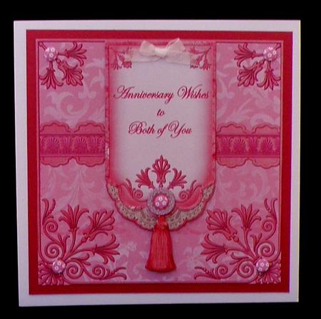 Pink Anniversary Wishes 7in Ornate Lace Tag Topper by Suzi Cooper