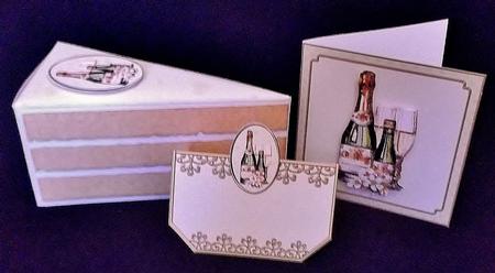 3D Champagne & Flowers Cake Slice Treat Box Gift Set by Suzi Cooper