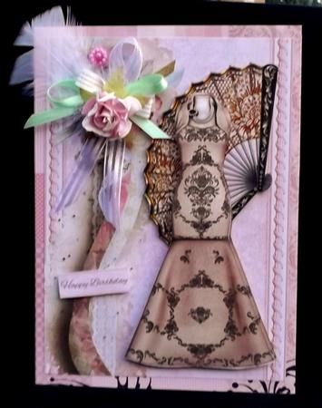 Champagne Elegant Gown & Fan on Shabby Chic Background by Suzi Cooper