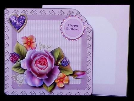 Pink Rose in Corner Cut Out Card by Suzi Cooper