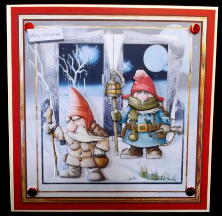 Christmas Gnomes 7x7 Card with Decoupage by Suzi Cooper