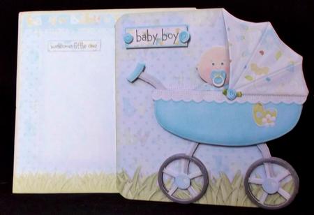 Baby Boy Pram Shaped Fold Card Kit by Suzi Cooper