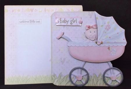 Baby Girl Pram Shaped Fold Card Kit by Suzi Cooper