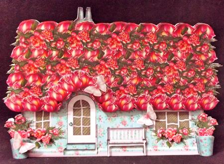 Beautiful Rose Cottage Shaped Card by Suzi Cooper