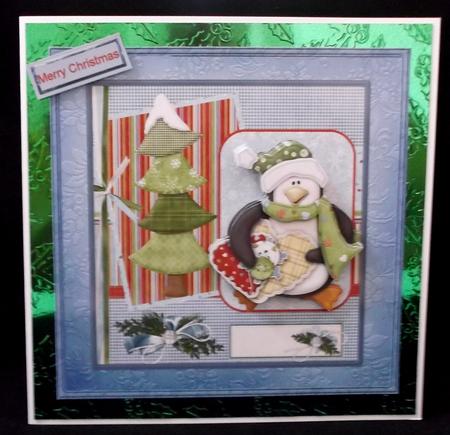 Penguins with Hearts 7x7 Approx Card by Suzi Cooper