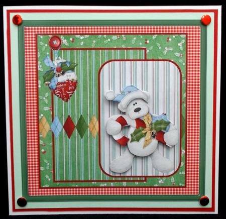 Candy Cane Teddy Bear Card 7x7 Approx by Suzi Cooper