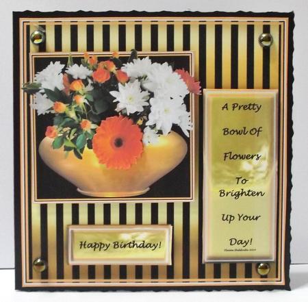 6 x 6 Pretty Bowl of Flowers - Decoupage Card Topper by Suzi Cooper