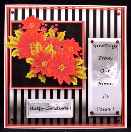 6 x 6 Christmas Poinsettias on Silver Decoupage Card Topper by Suzi Cooper