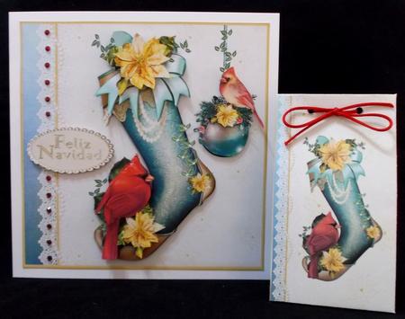 8x8 Vintage Christmas Stocking with Cardinals Mini Kit by Suzi Cooper