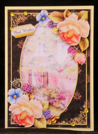 Black Frame Rose Cottage with Peach Roses by Suzi Cooper