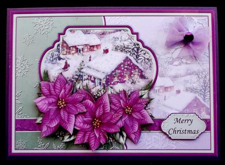 Christmas Winter Village & Plum Poinsettia Decoupage by Suzi Cooper