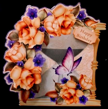 Hourglass Card with Apricot Roses Mini Kit by Suzi Cooper