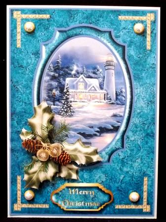 Christmas Lighthouse Card Front by Suzi Cooper