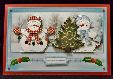 Snowmen Dress the Christmas Tree Card by Suzi Cooper