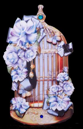 Antique Bird Cage with Blue Roses by Suzi Cooper