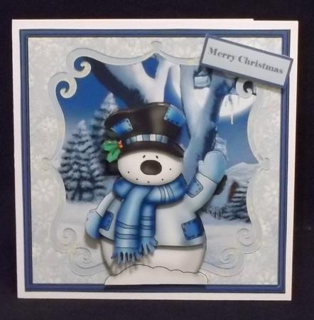 Waving Snowman Card with Decoupage by Suzi Cooper