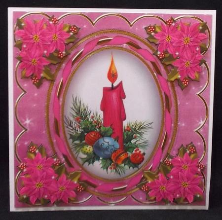 Cerise Candle 7in Oval Ribbon Decoupage Topper Sheet by Suzi Cooper