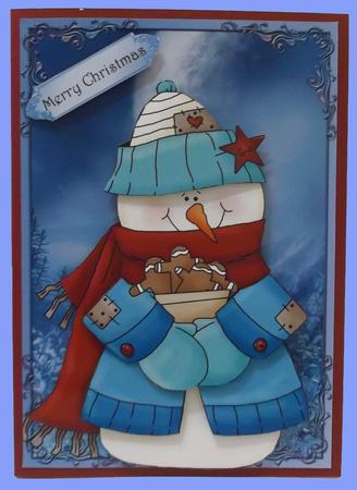Snowman with Gingerbread Gifts by Suzi Cooper