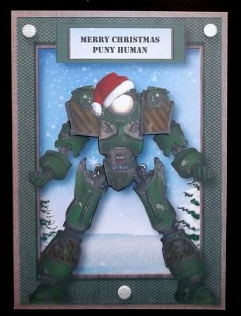 Merry Christmas Puny Human - Green Robot by Suzi Cooper
