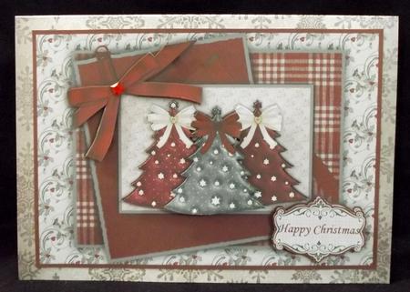 3 Christmas Trees in Red and Green Decoupage by Suzi Cooper