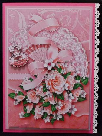 Pink Roses on a Lace Fan Scalloped Corner Stacker by Suzi Cooper