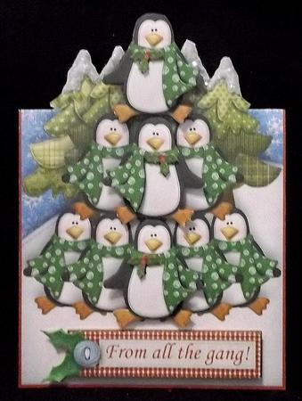 Christmas Penguin Tree Over the Edge Card by Suzi Cooper