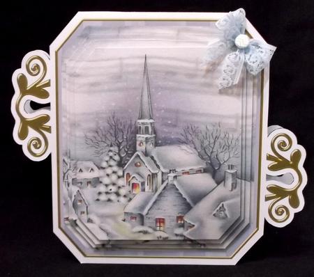 Blue Church Fancy Emerald Decoupage Card Mini Kit by Suzi Cooper