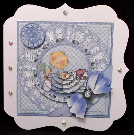 Baby Boy with Broiderie Anglaise Doily 6in x 6in Pyramage by Suzi Cooper