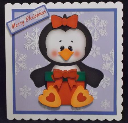 Penguin with Present 8 x 8 Card by Suzi Cooper