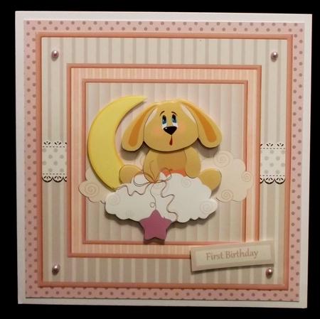 Baby Rabbit on the Moon Card with Decoupage by Suzi Cooper