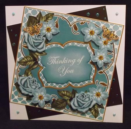 Teal Met Fleur Thinking of You 7in Fancy Decoupage Topper by Suzi Cooper