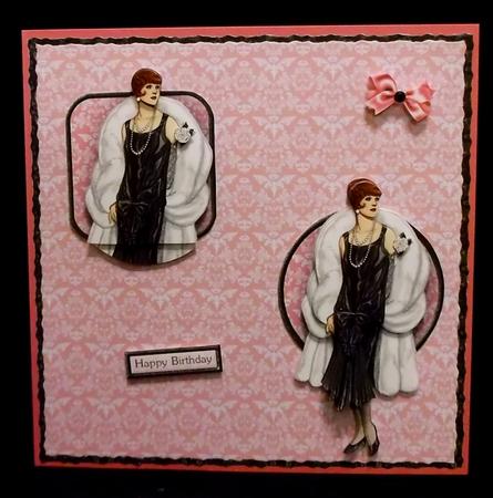 Lady in Black with Pink Rose Backing 2 by Suzi Cooper