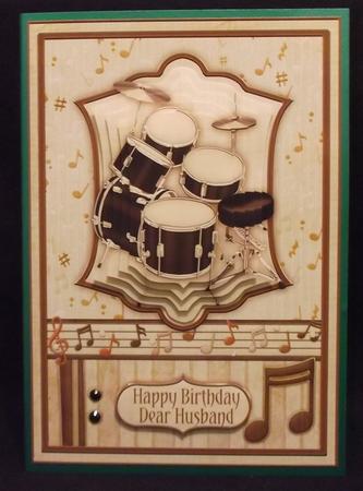 Drums in Sepia Card Front & Pyramage by Suzi Cooper