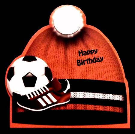Football Hat Red, Black and White Card Front 8 x 8 by Suzi Cooper