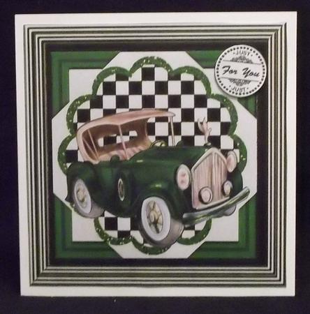 Green Vintage Car with Chequered Frame 8x8 by Suzi Cooper
