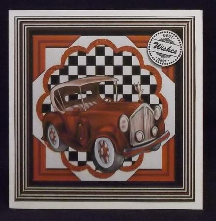 Red Vintage Car with Chequered Frame 8x8 by Suzi Cooper