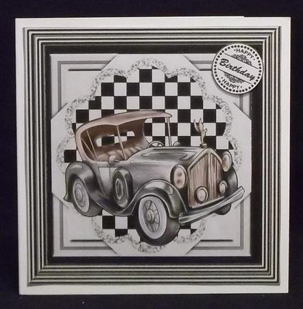 Silver Vintage Car with Chequered Frame 8x8 by Suzi Cooper