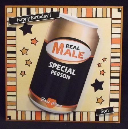 Real Male Beer Can Quick Card N 3D Decoupage by Suzi Cooper