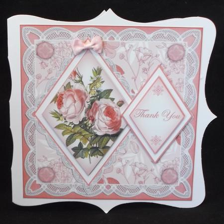 Pink Roses Thank You 7in Double Diamond Topper by Suzi Cooper