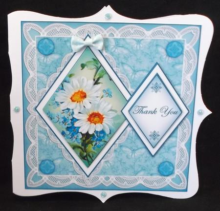 Teal Daisies Thank You 7in Double Diamond Topper by Suzi Cooper