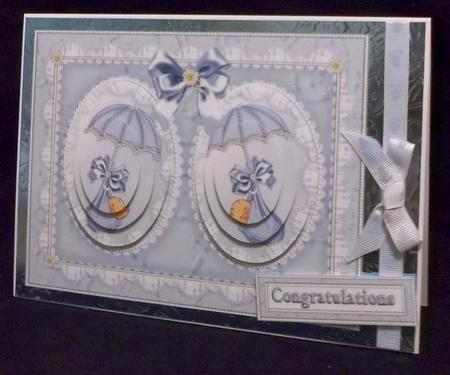 New Baby Boy Twins Pearls and Lace Pyramid by Suzi Cooper