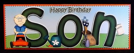 Large Dl Birthday Son Gardening Quick Card & 3D Decoupage by Suzi Cooper